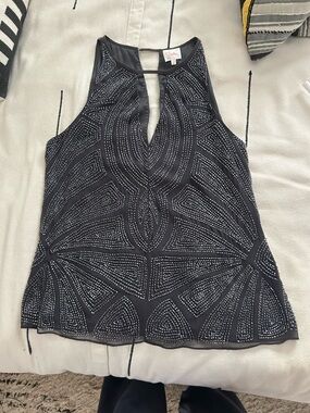 Parker Black Beaded Keyhole Tank with Silver Embellishment size L